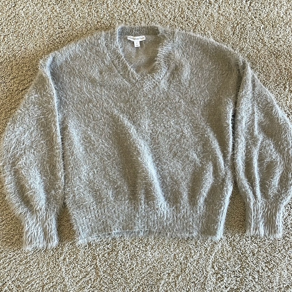 And Now This grey fuzzy sweater worn once